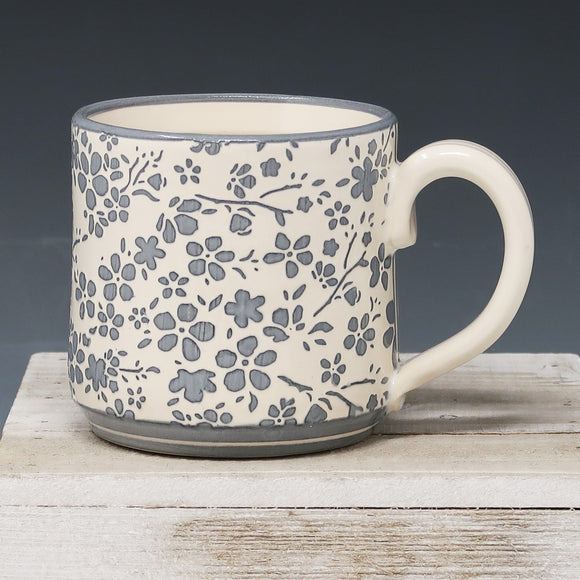 Gray flowers coffee cup 8oz