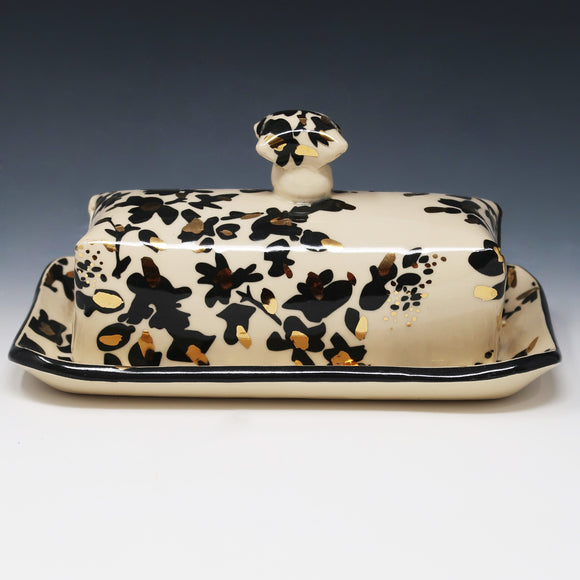 Butter Dish-Gold luster and black