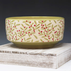 Bowl- green and red berry pattern