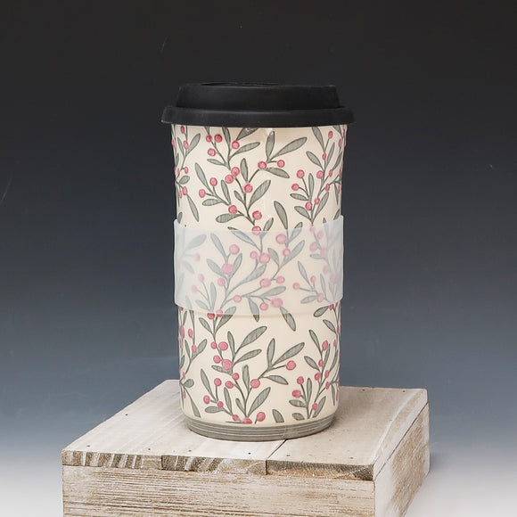 Travel Mug/tumbler-sage gray with berries