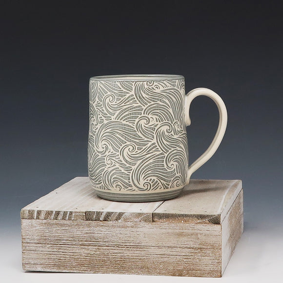 Mug 10oz-sage gray waves