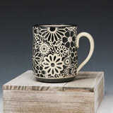 Mug 10oz- black flowers