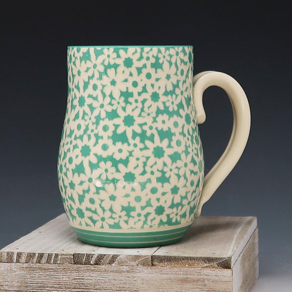 Mug 16oz- teal daisies