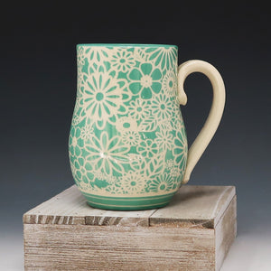 Mug 16oz-teal flowers