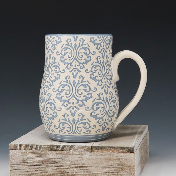 Mug 16oz- blue damask