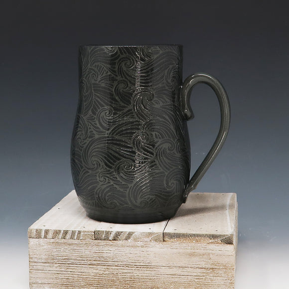 Mug 16oz- black on black waves