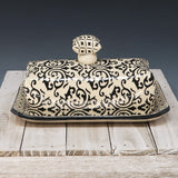 Butter Dish-black damask