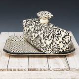 Butter Dish-black damask