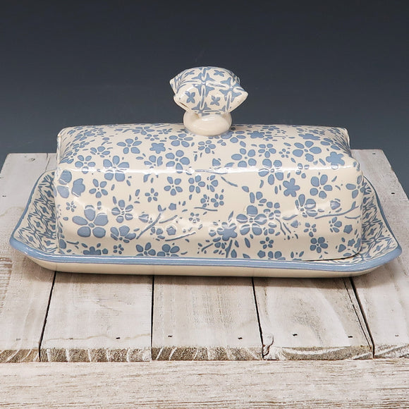 Butter Dish- blue micro flowers