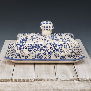 Butter Dish- cobalt micro flowers