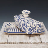 Butter Dish- cobalt micro flowers