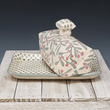 Butter Dish- Sage gray berry pattern