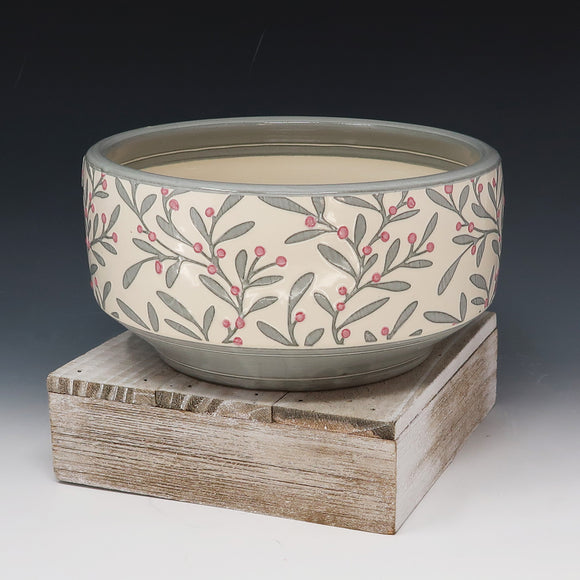 Bowl- sage gray berry pattern