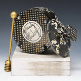 Honey pot-Black clay with porcelain flower pattern and gold accents